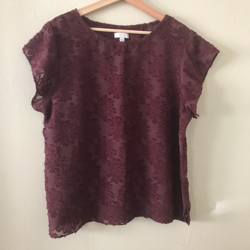 Burgundy Maroon Dark Berry Floral Blouse (Large)
